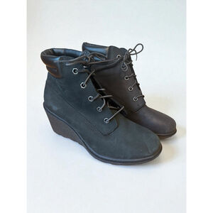 Timberland Amston Wedge Booties Laceup Black Leather 8253A Womens 7 NWOB 31B‎